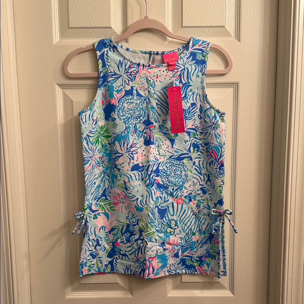 Lilly Pulitzer Coastal Blue Donna Tunic Top In Lion Around Print